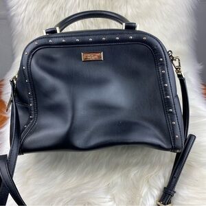 Kate Spade Black Leather Satchel/ Crossbody Bag with Gold Studs